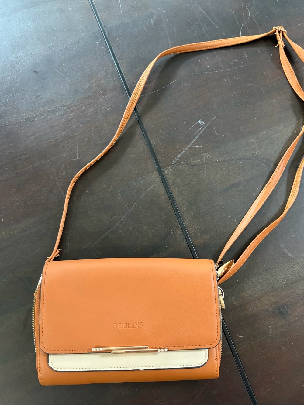 Roulens Tan Crossbody Bag with Cream Accent